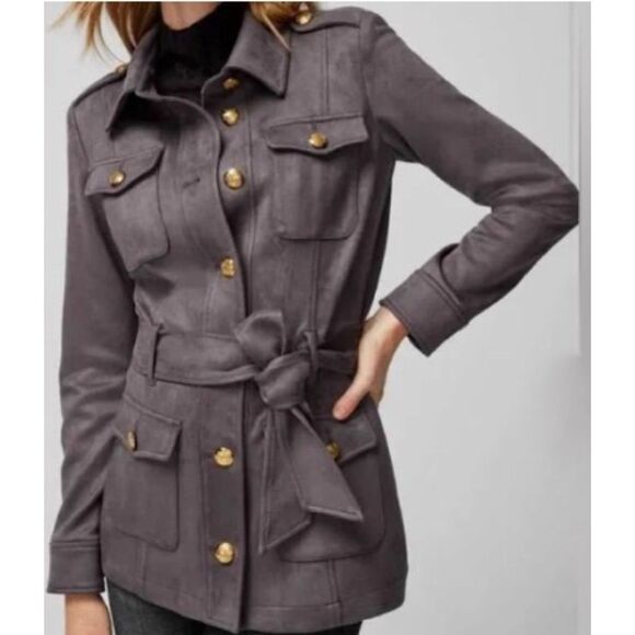 White House Black Market Jackets & Blazers - NWT $195 White House Black Market Grey Ultra Suede Belted Safari Jacket M